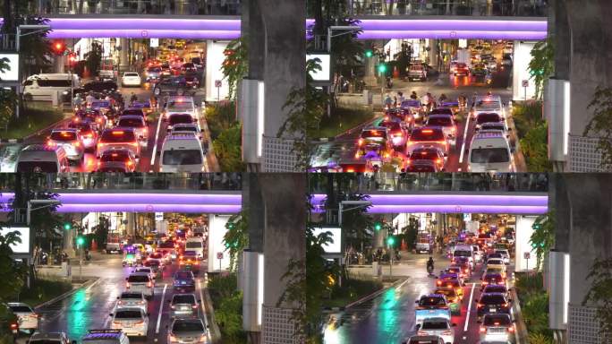 泰国曼谷夜间的延时交通。
