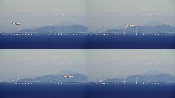飞机飞跃港珠澳大桥中国结