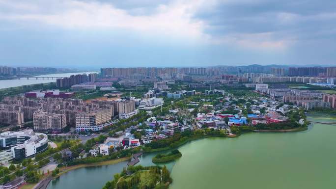 湖南长沙湘江江滩公园航拍橘子洲岳麓山风景