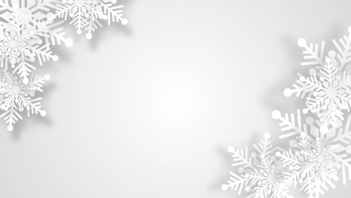 雪花设计的冬天与地方文本空间。抽象纸工艺雪花白色背景。送给冬天的贺卡。循环。