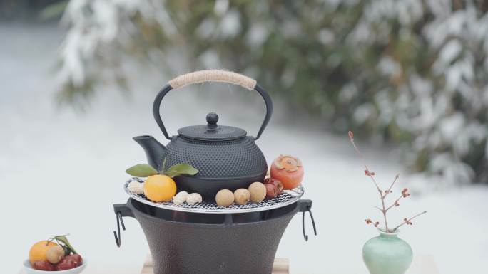 围炉煮茶 禅意意境 中式茶  雪天煮茶