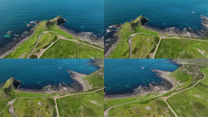 北爱尔兰安特里姆北部海岸巨人堤道大西洋的航拍视频