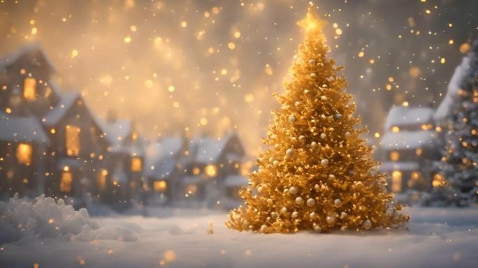 【合集04】金色圣诞树圣诞夜晚圣诞节