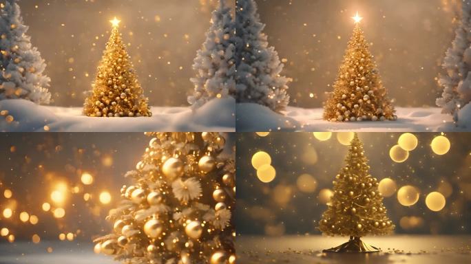【合集04】金色圣诞树圣诞夜晚圣诞节