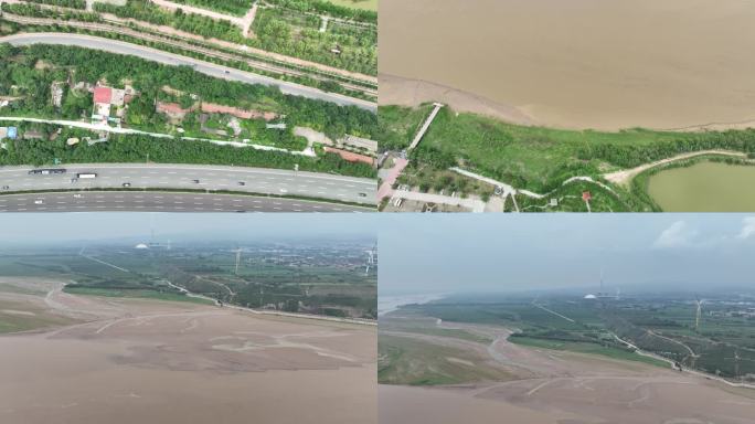 俯瞰航拍连霍高速潼关黄河渭河风景区
