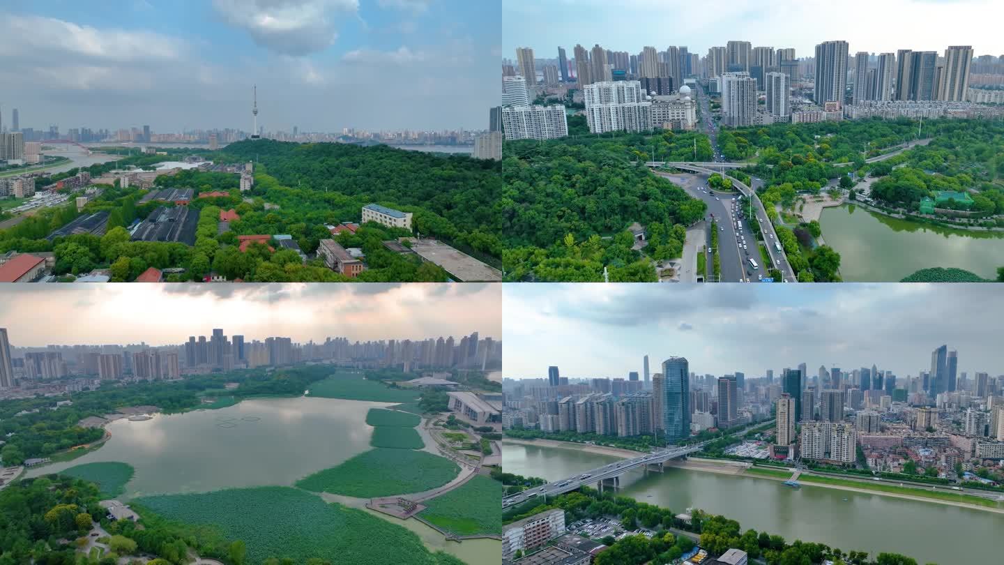 湖北武汉月湖风景区汉江桥航拍龟山电视塔城