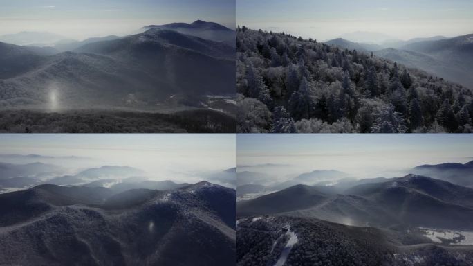 航拍北大湖滑雪场雾凇森林雪道风光全景