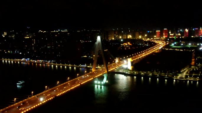 海口世纪大桥夜间延时车流航拍视频