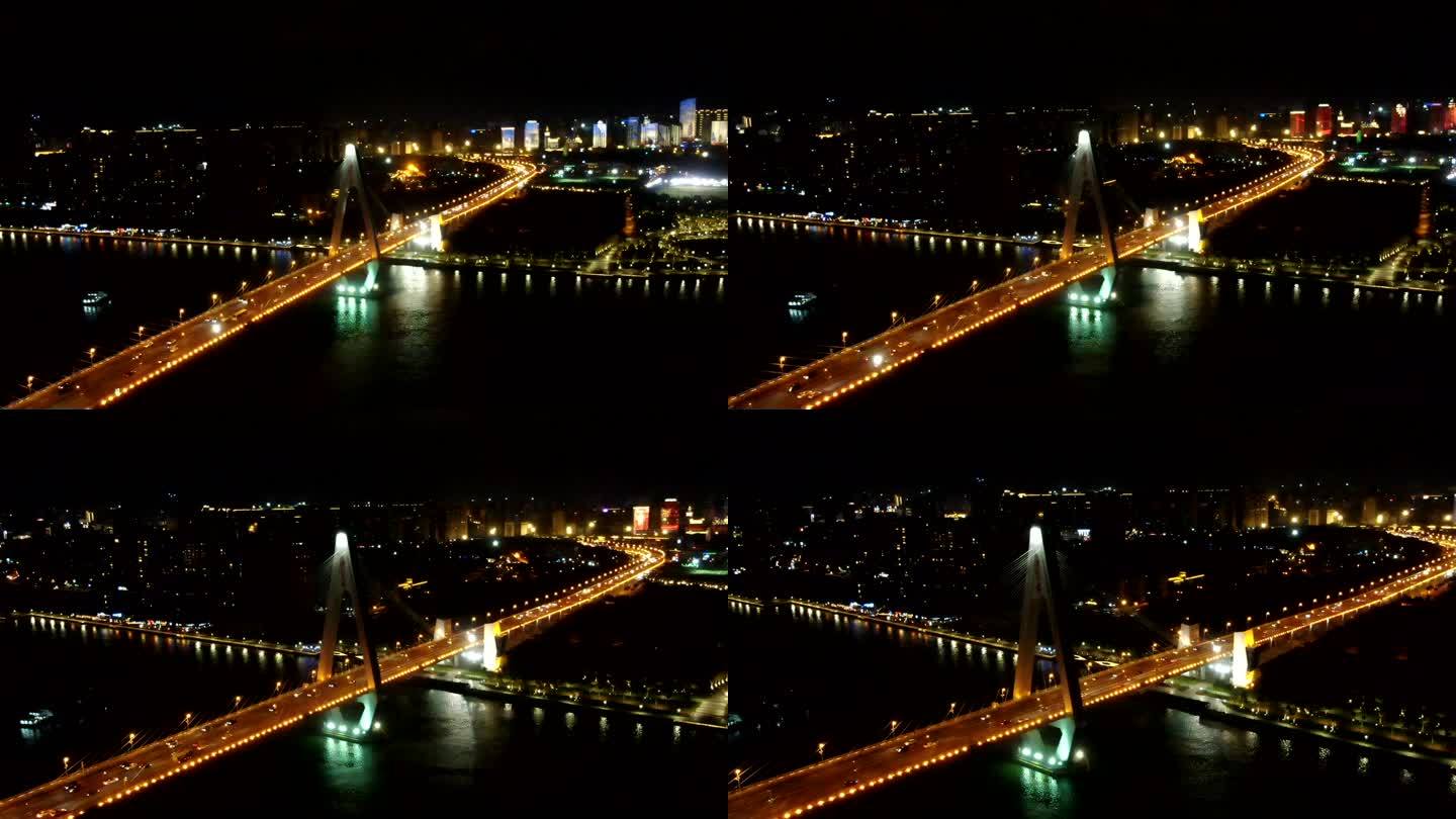 海口世纪大桥夜间延时车流航拍视频