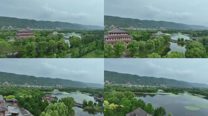 航拍三门峡函谷关历史文化旅游区景区风景
