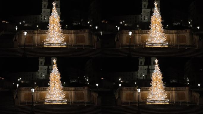 2023年圣诞节，西班牙广场和圣三一节星期一，有迪奥圣诞树。罗马。