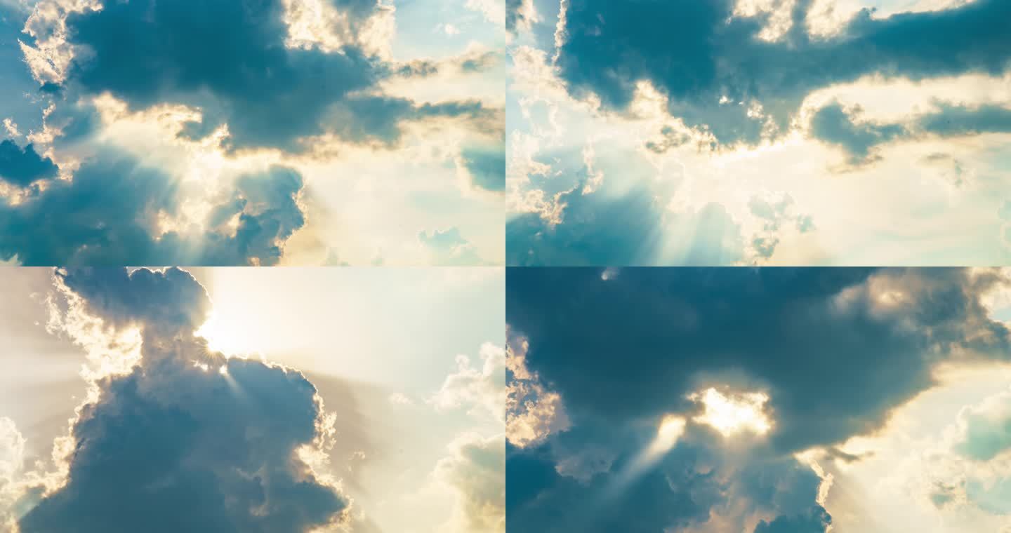 太阳阳光透过云层 日光透过层层叠叠的云彩