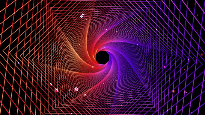 4K霓虹灯炫酷穿梭隧道正方形紫红色粒子