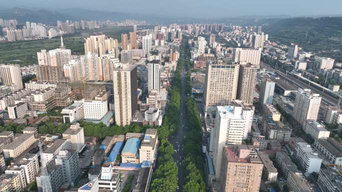 航拍陕西宝鸡城市风景经二路农行大厦火车站