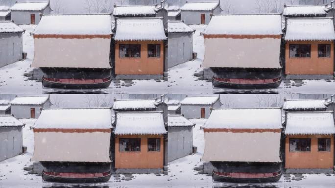 小雪天气农村建筑卡通背景