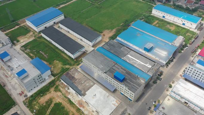 航拍大米工厂及稻田