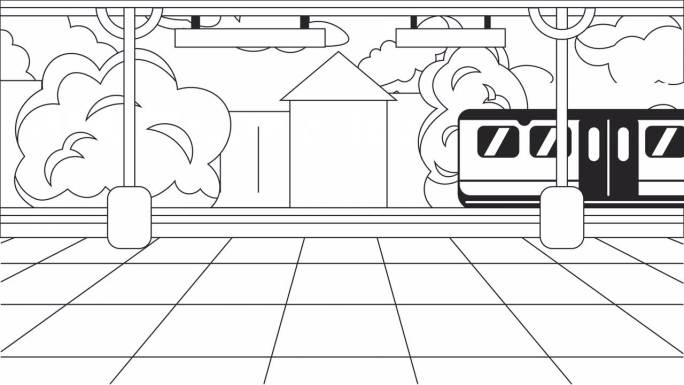 火车通过月台站的轮廓卡通动画