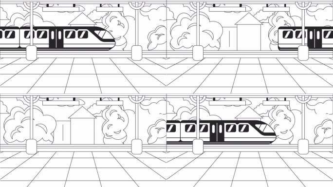 火车通过月台站的轮廓卡通动画