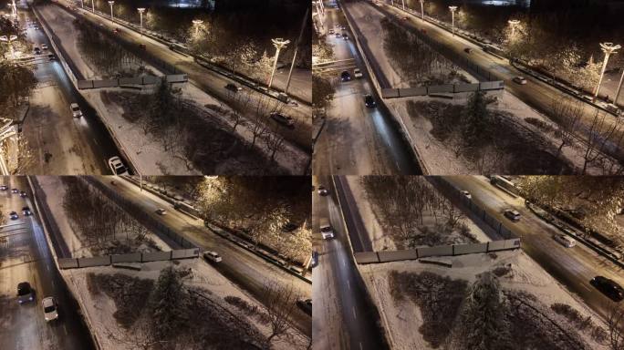 航拍雪景公路交通 石家庄 航拍雪景城市