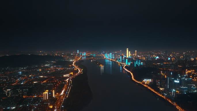 4k长沙湘江城市夜景航拍