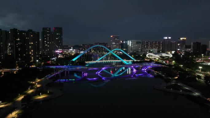 广州南沙蕉门河夜景航拍