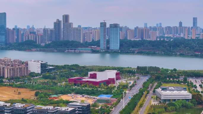 湖南长沙湘江江滩公园后湖航拍橘子洲岳麓区