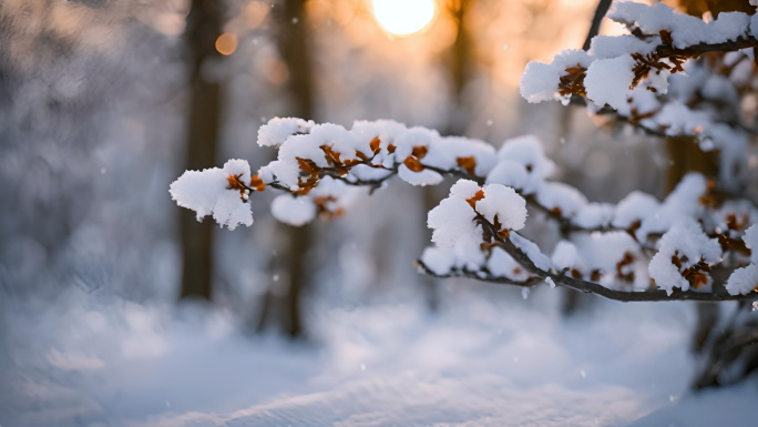 小寒大寒 唯美雪景 特写枝头雪景立春春节