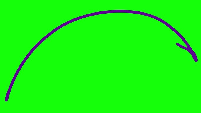 绘制箭头的动画线性符号。手绘紫色箭头指向右边。矢量插图隔离在绿色背景上。