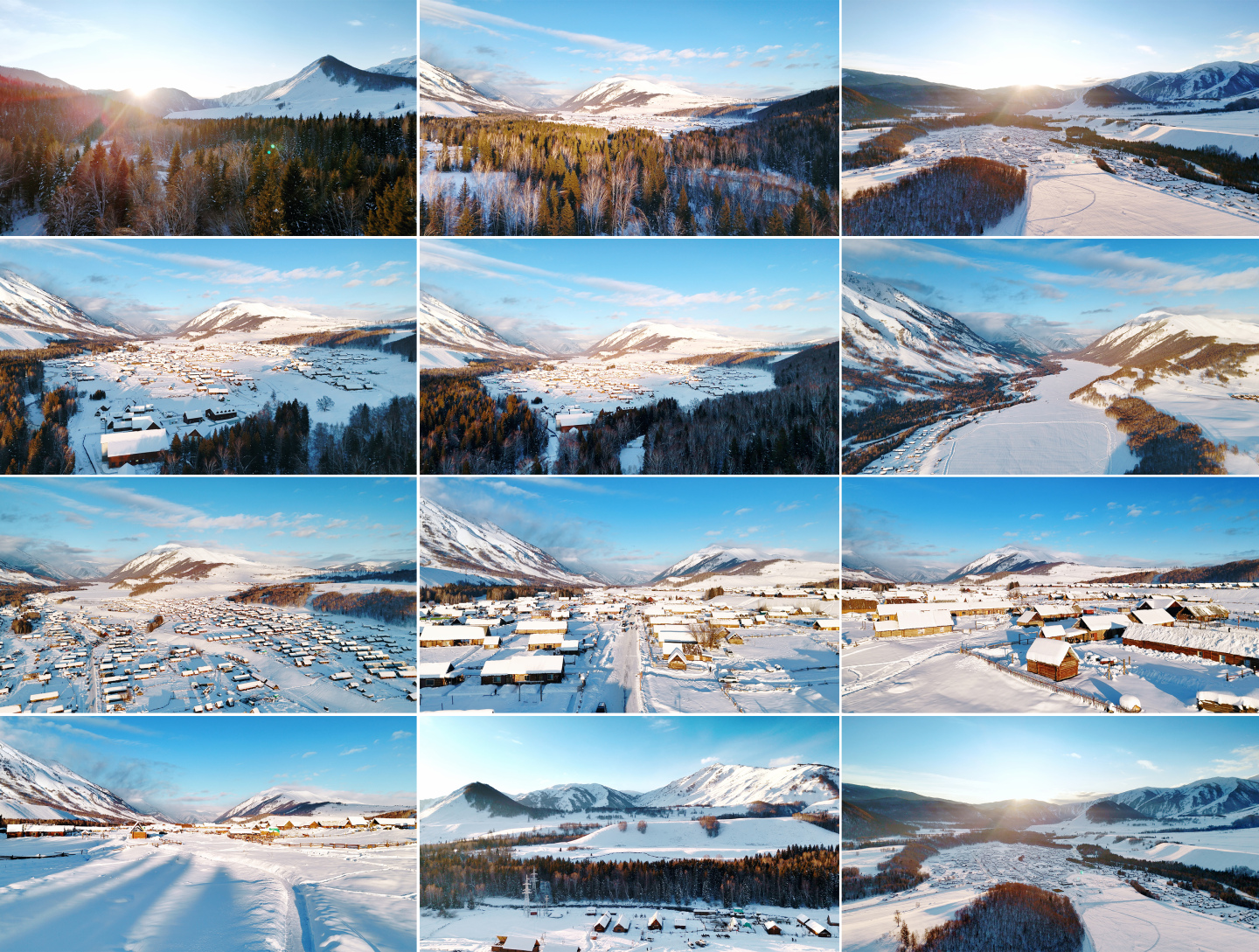 冰天雪地冰雪丛林禾木村冰雪村落雪山丛林