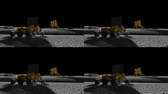 Pragyan月球车的3D动画，背景是它的着陆器