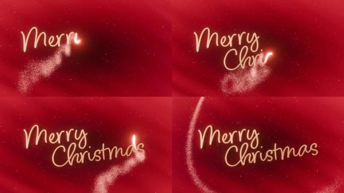 圣诞快乐手写题词出现了神奇的效果和散落的闪光。节日动画背景。