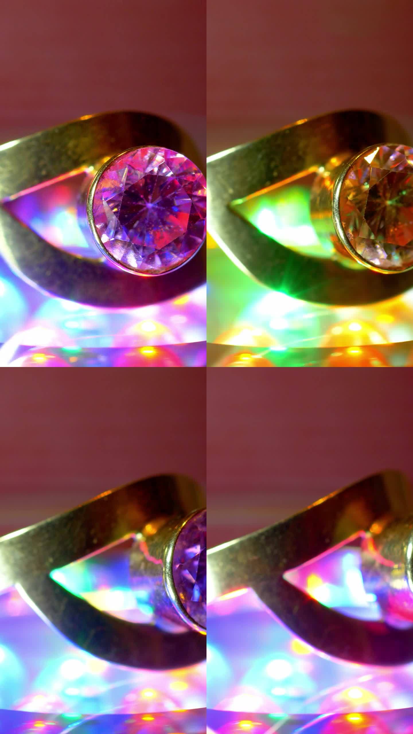 美丽的豪华金戒指与钻石珠宝垂直视频