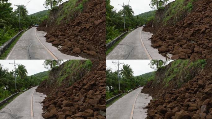 菲律宾卡米金公路上的山体滑坡和落石。