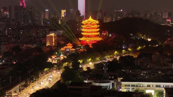 武汉黄鹤楼夜景航拍