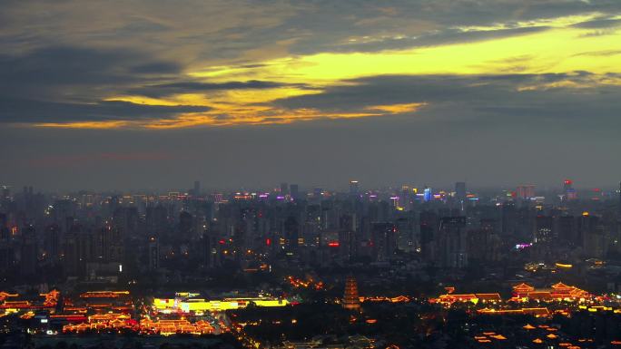 西安城市风光地标大雁塔大唐不夜城夜景灯光