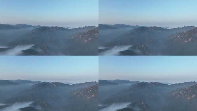 航拍晨雾迷漫的大山