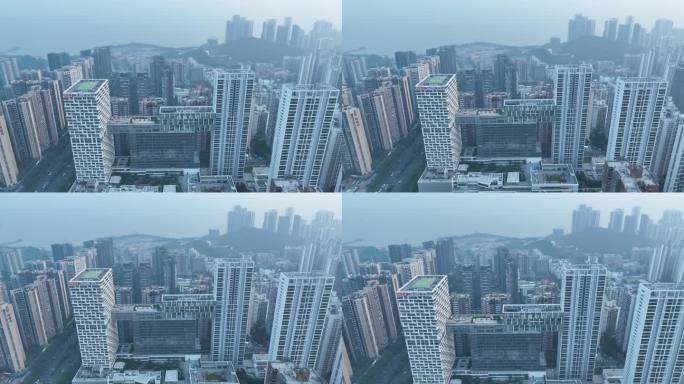 雾霾天深圳南山区航拍湾厦中心城市污染