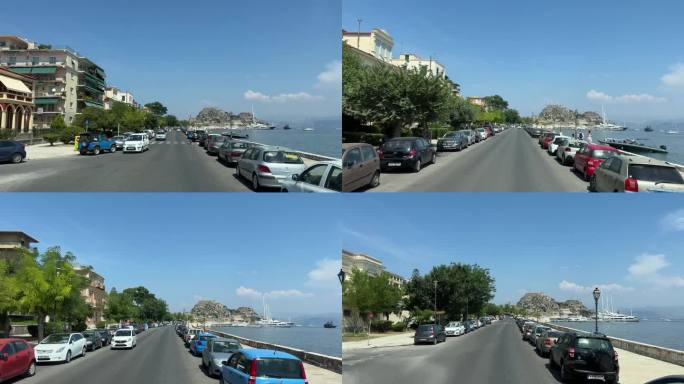 漫步科孚岛的汽车路过的人走不认识的人生活在城市旅游景点希腊