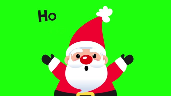 4K动画Ho Ho Ho -圣诞老人弹出绿色屏幕背景