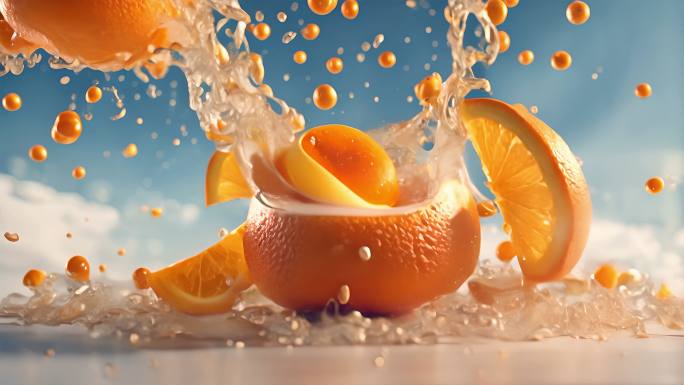 橙汁橘子汁水花素材