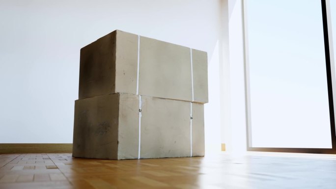 极简空间:有2个纸板箱的空房间