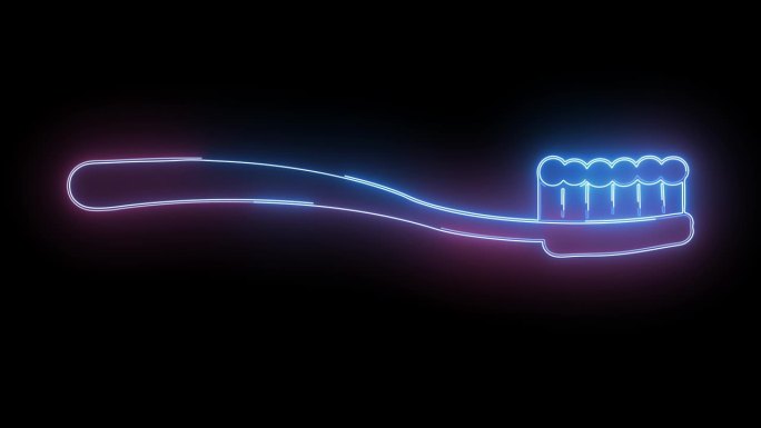 动画牙刷标志与发光的霓虹灯线