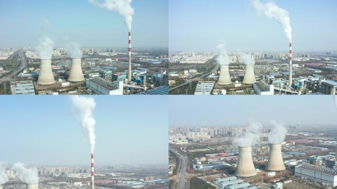 航拍发电站城市大气污染废气排放