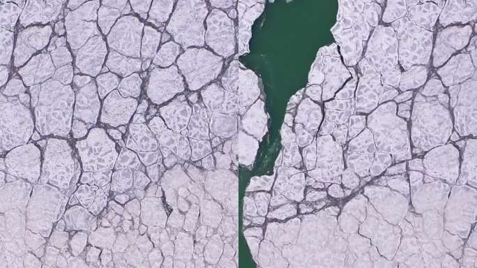 冬天结冰的密歇根湖。鸟瞰图。美国芝加哥。垂直视频