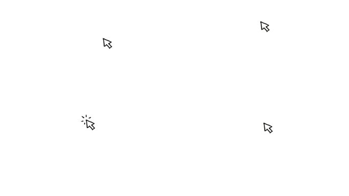 鼠标光标的动画黑色符号。箭头移出并点击。图标在素描风格。手绘矢量插图隔离在白色背景。