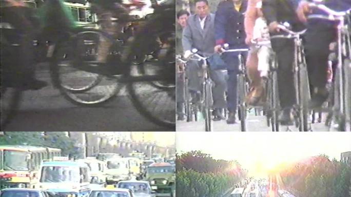 80年代改革开放自行车街头街景