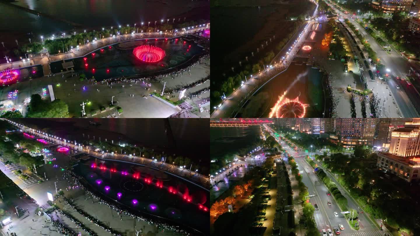 江西南昌红谷滩区秋水广场音乐喷泉夜晚夜景