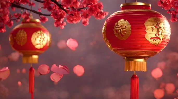 国潮年味：春节喜庆红色灯笼绚丽