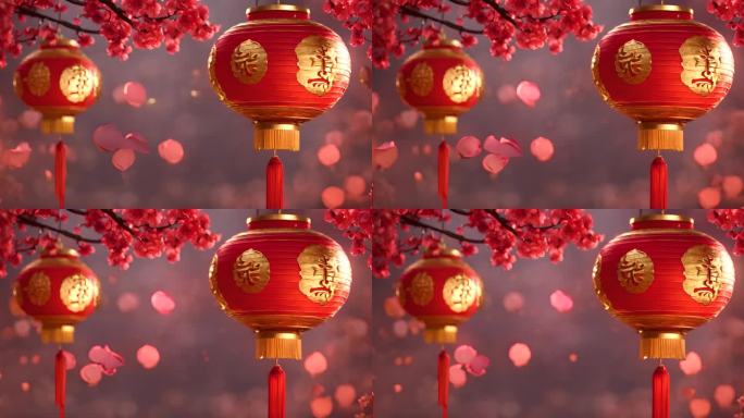 国潮年味：春节喜庆红色灯笼绚丽