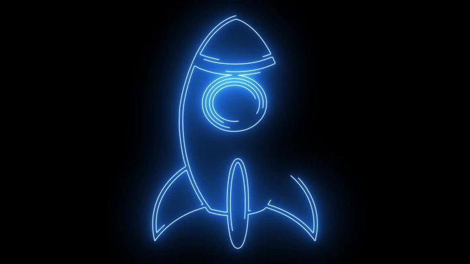 动画火箭标志与发光的霓虹灯线